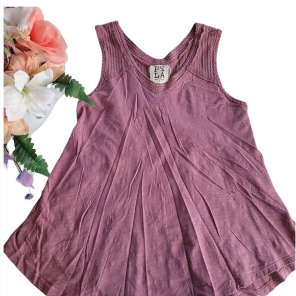 Anthropologie Pink Pleated Fray Sleeveless Tank Top Size Small - Picture 1 of 9